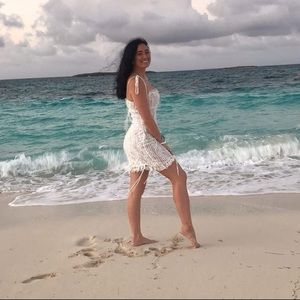 Skylar+Madison White Lace Mini Dress with Tie Shoulders